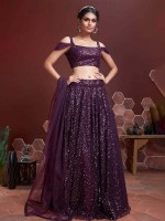 Dark Plum Soft Net Lehenga Choli